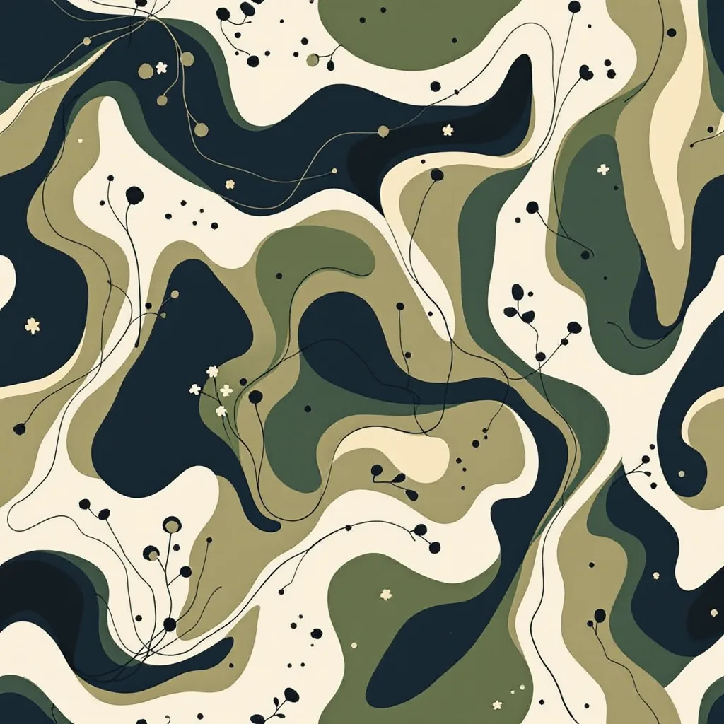 Geometric block repeat in olive camouflage tones