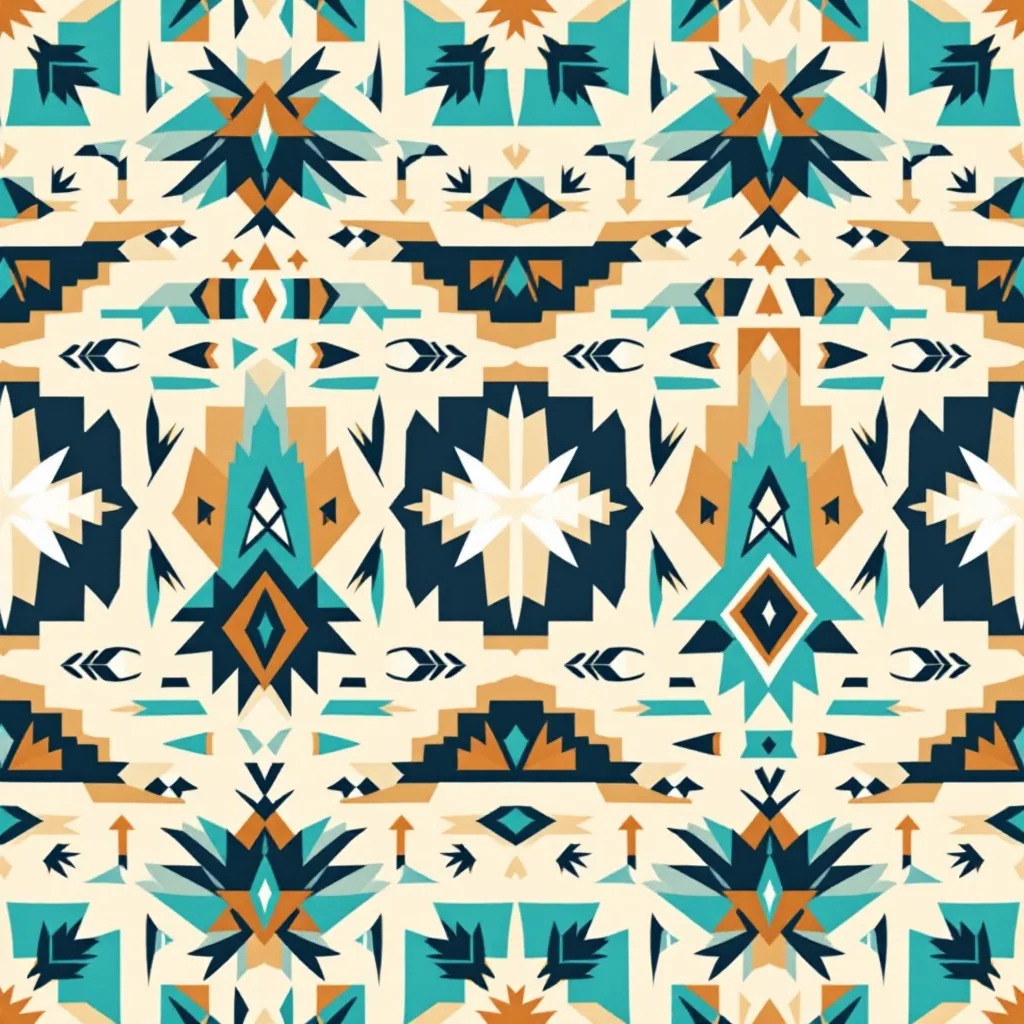 Aztec-inspired turquoise seamless pattern