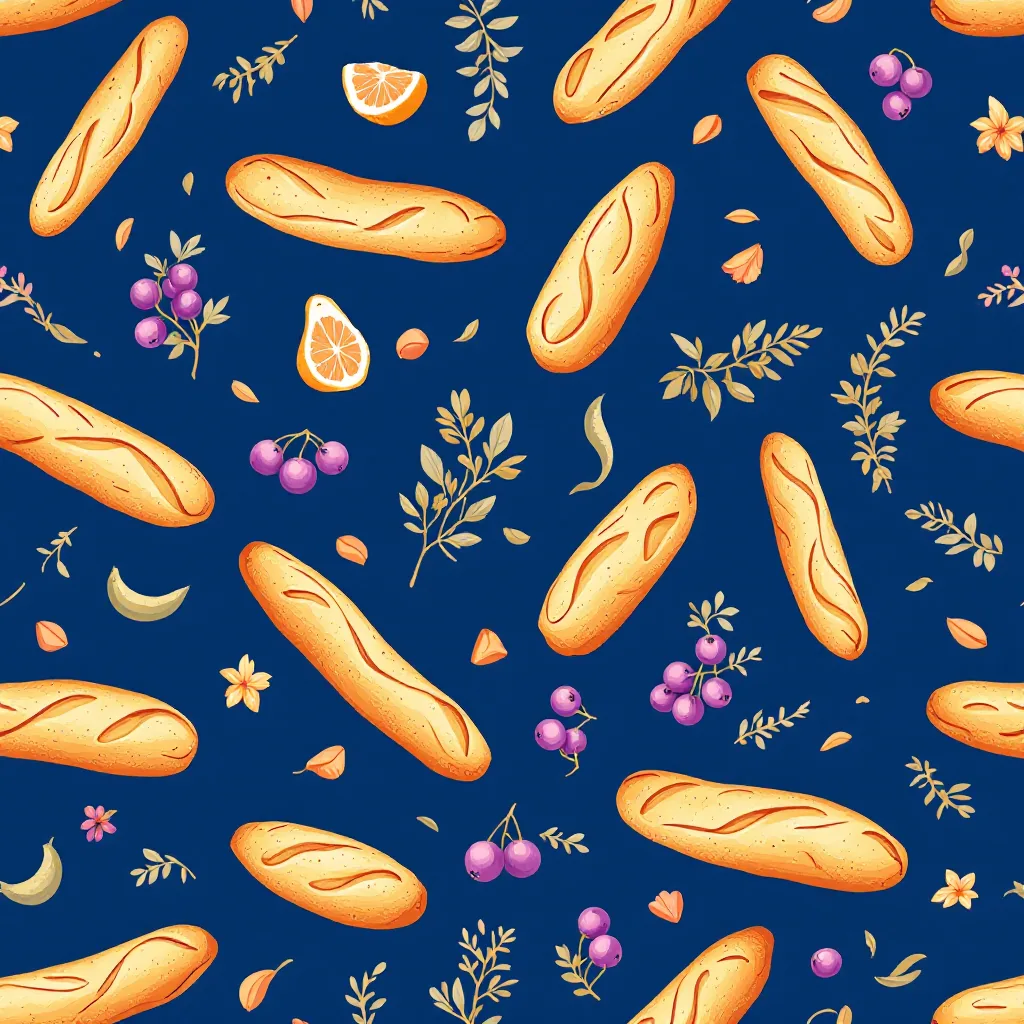 Seamless bakery baguette navy pattern tile