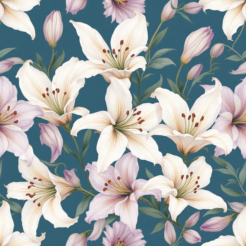 Seamless botanical lily white pattern tile