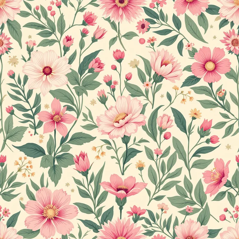 Seamless floral blossom pink green pattern tile