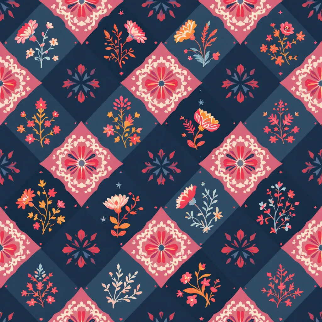 Folk floral diamond pattern in pink — Pattern Weaver showcase