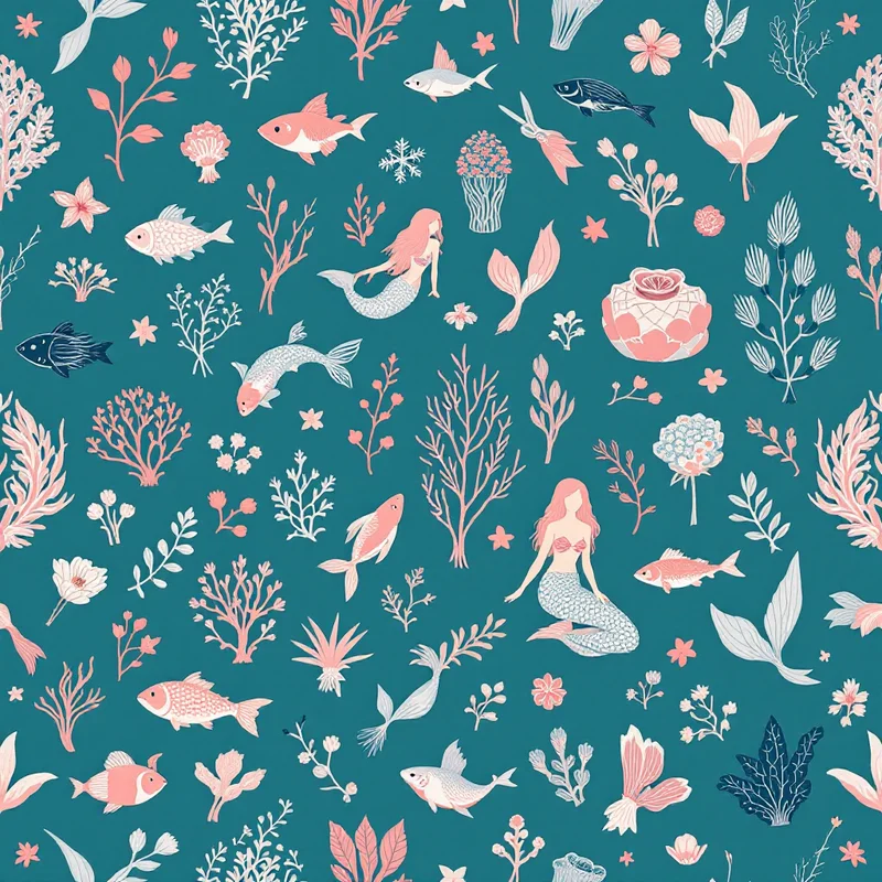 Seamless kids mermaid teal pattern tile