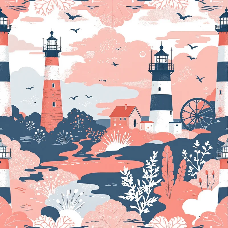 Seamless nautical lighthouse red pattern tile