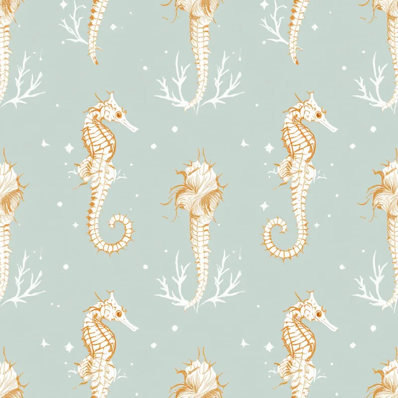 Seamless nautical seahorse teal pattern tile