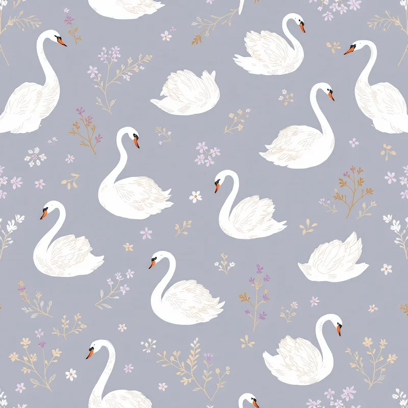 Seamless romantic swans white pattern tile