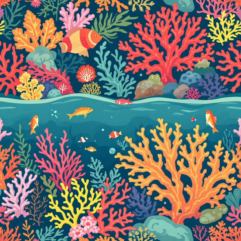 Seamless watercolor coral reef pattern tile