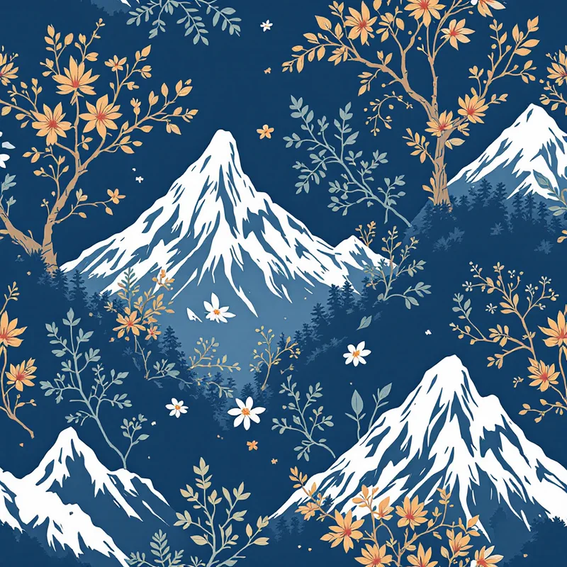 Seamless watercolor landscape blue pattern tile