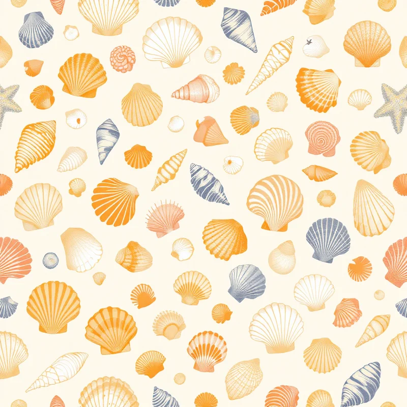 Seamless watercolor shells golden pattern tile